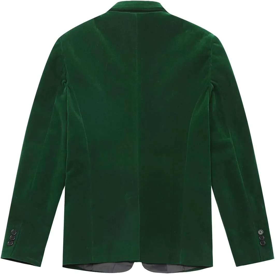 SWOTGdoby Boys Velvet Suit Green Blue Red Colors Formal Peak Lapel 2 Pieces Suit Set Blazer Pants