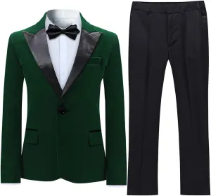 SWOTGdoby Boys Velvet Suit Green Blue Red Colors Formal Peak Lapel 2 Pieces Suit Set Blazer Pants