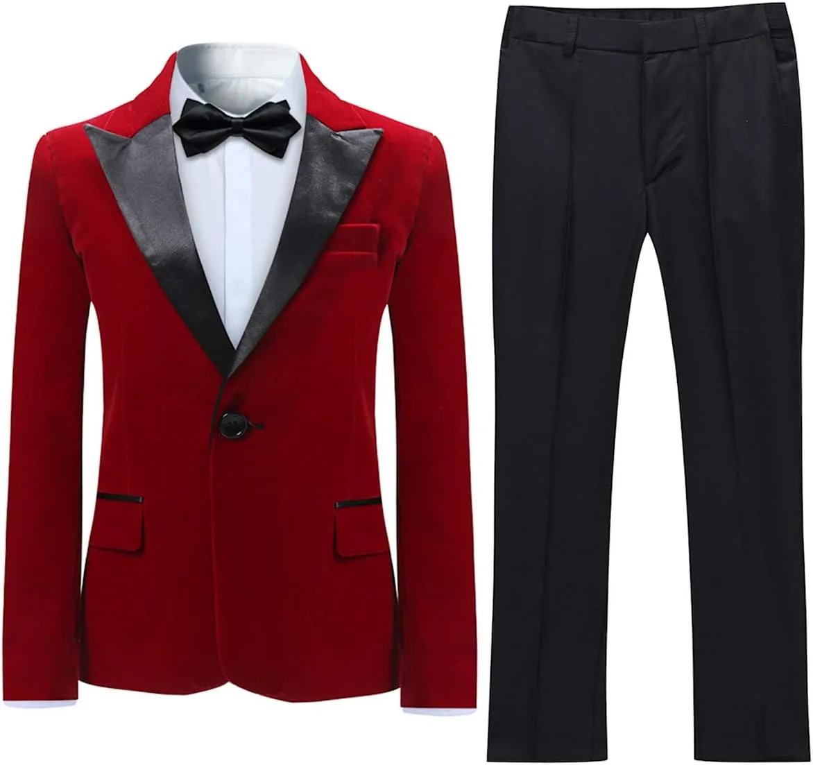 SWOTGdoby Boys Velvet Suit Green Blue Red Colors Formal Peak Lapel 2 Pieces Suit Set Blazer Pants