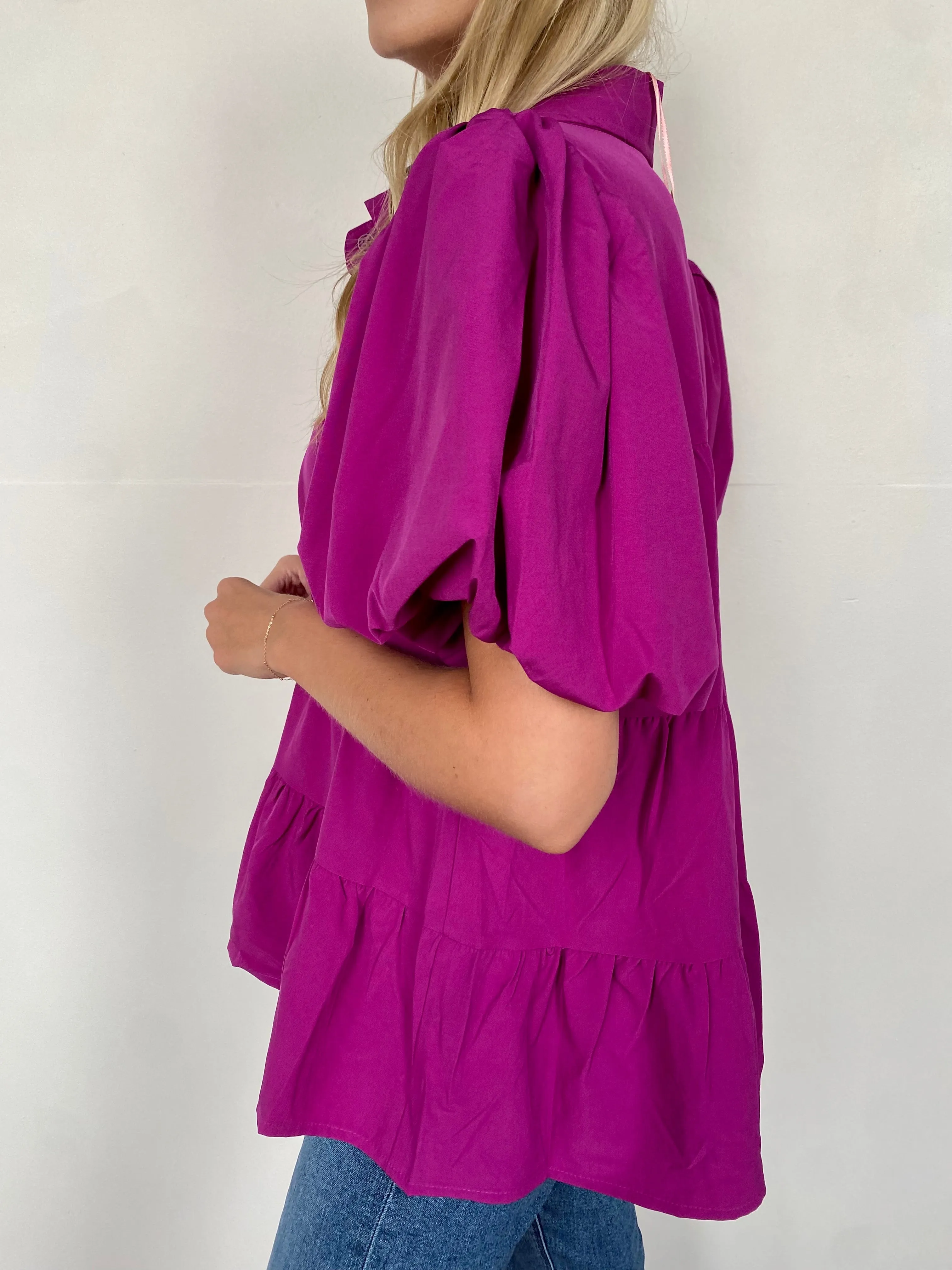 Tiered Button Up Top-Violet