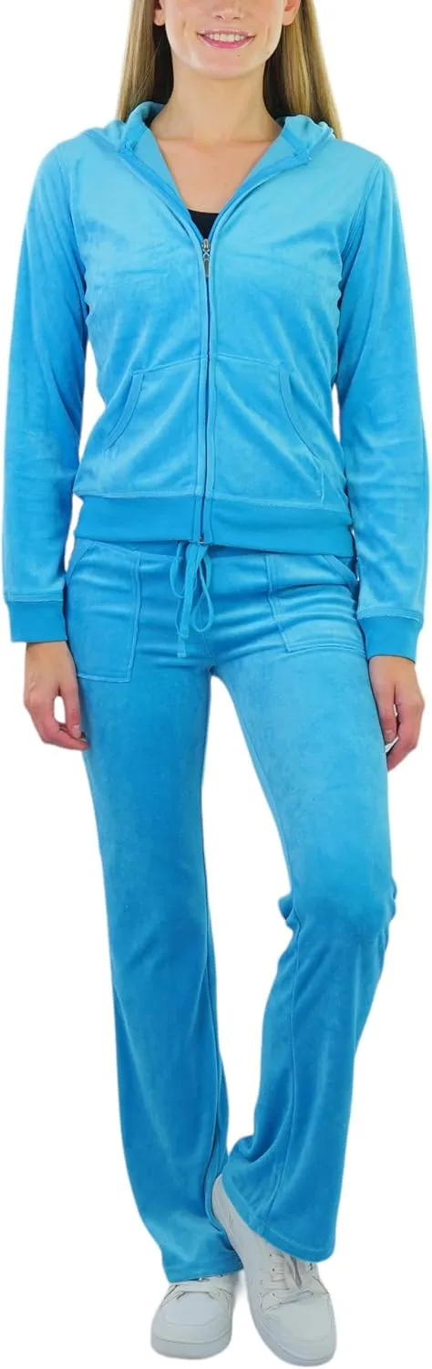 ToBeInStyle Women's Velour Tracksuit Zip-Up Hooded Jacket and Matching Pants