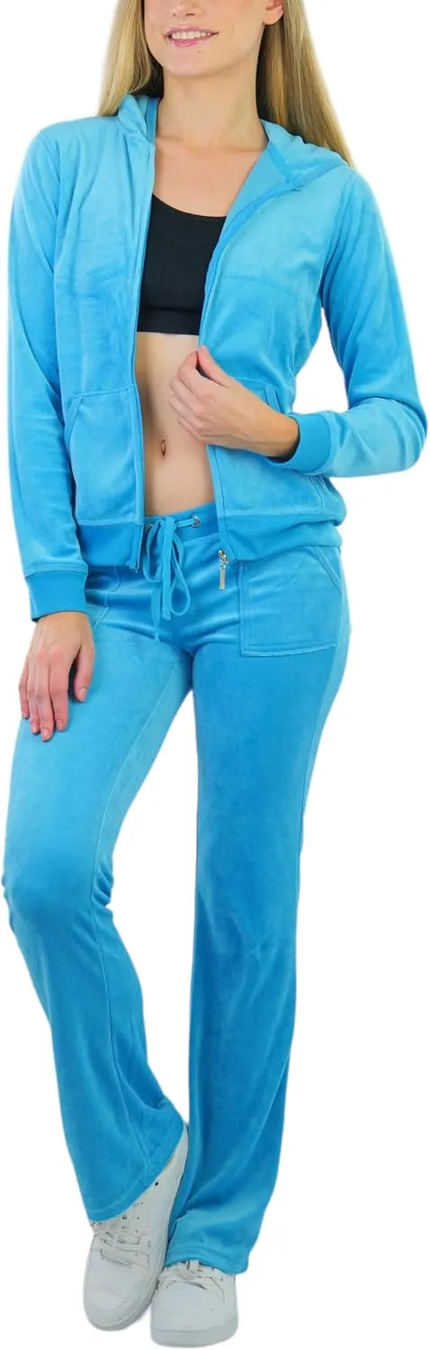 ToBeInStyle Women's Velour Tracksuit Zip-Up Hooded Jacket and Matching Pants