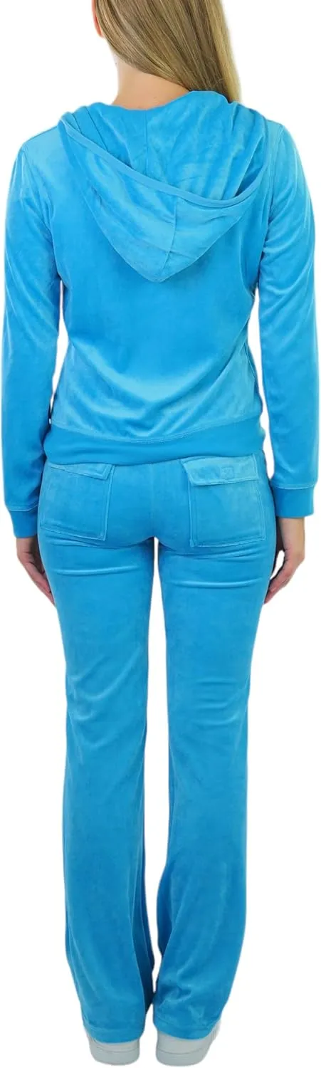 ToBeInStyle Women's Velour Tracksuit Zip-Up Hooded Jacket and Matching Pants