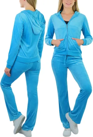 ToBeInStyle Women's Velour Tracksuit Zip-Up Hooded Jacket and Matching Pants