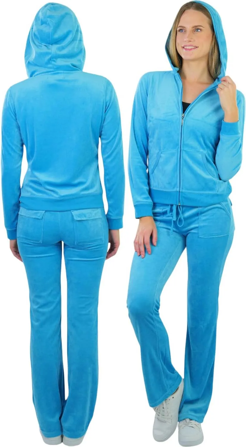 ToBeInStyle Women's Velour Tracksuit Zip-Up Hooded Jacket and Matching Pants