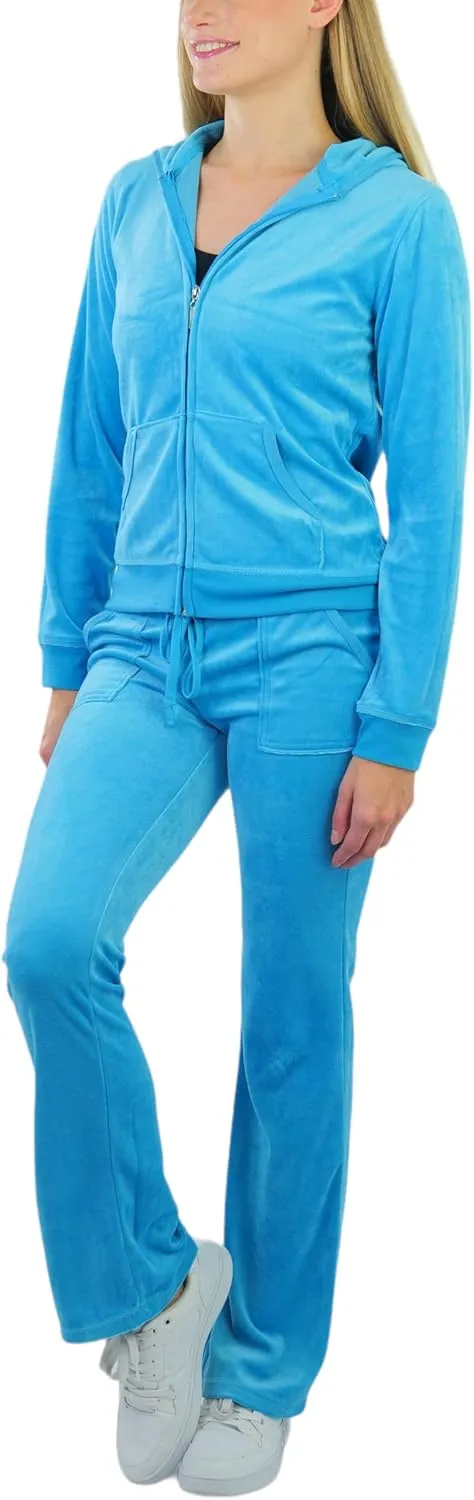 ToBeInStyle Women's Velour Tracksuit Zip-Up Hooded Jacket and Matching Pants