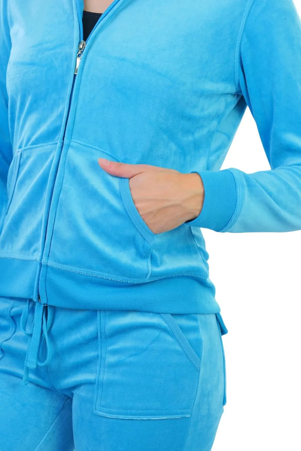 ToBeInStyle Women's Velour Tracksuit Zip-Up Hooded Jacket and Matching Pants