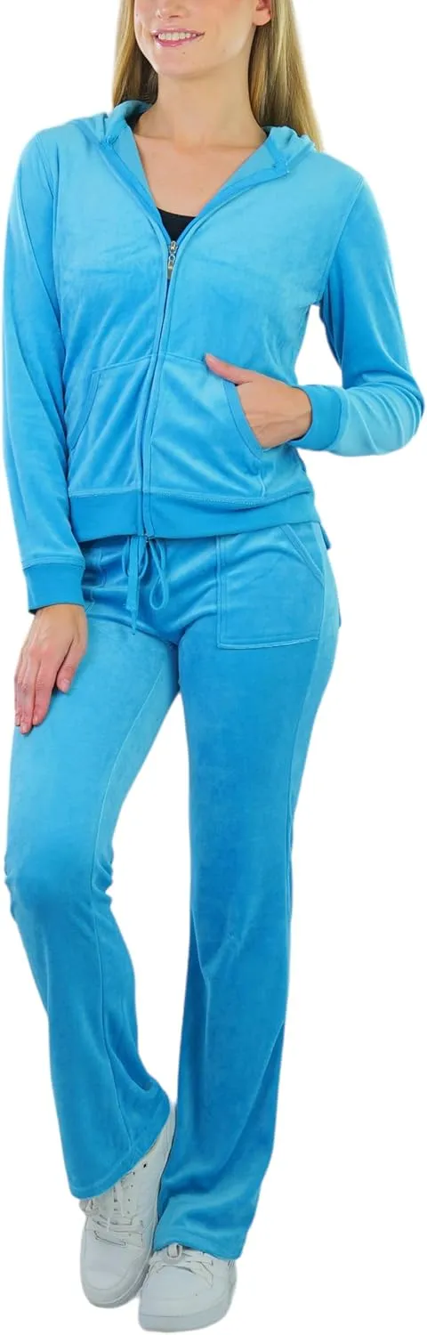 ToBeInStyle Women's Velour Tracksuit Zip-Up Hooded Jacket and Matching Pants