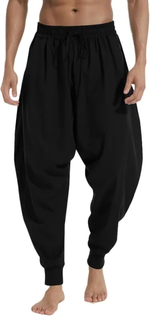 Tooluck Men's Solid Elastic Waist Hippie Harem Pants Loose Crotch Pant