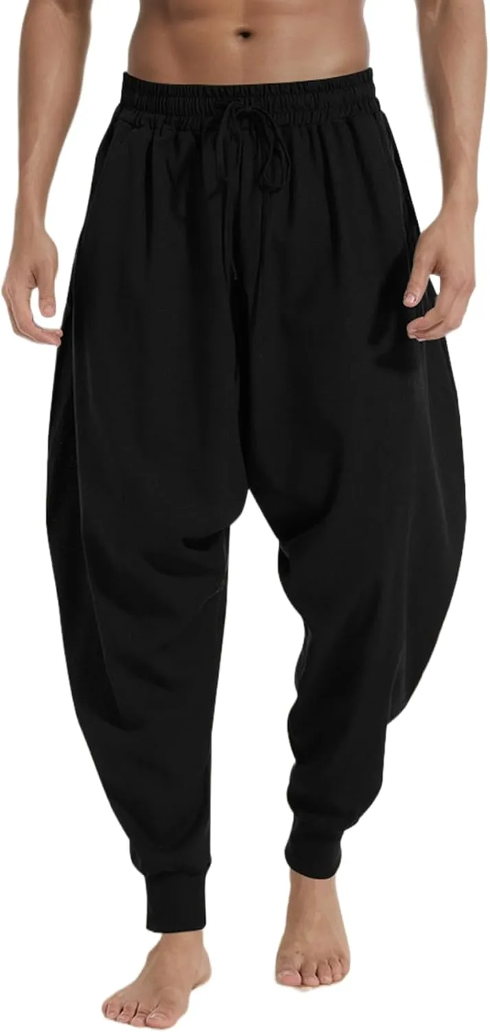Tooluck Men's Solid Elastic Waist Hippie Harem Pants Loose Crotch Pant