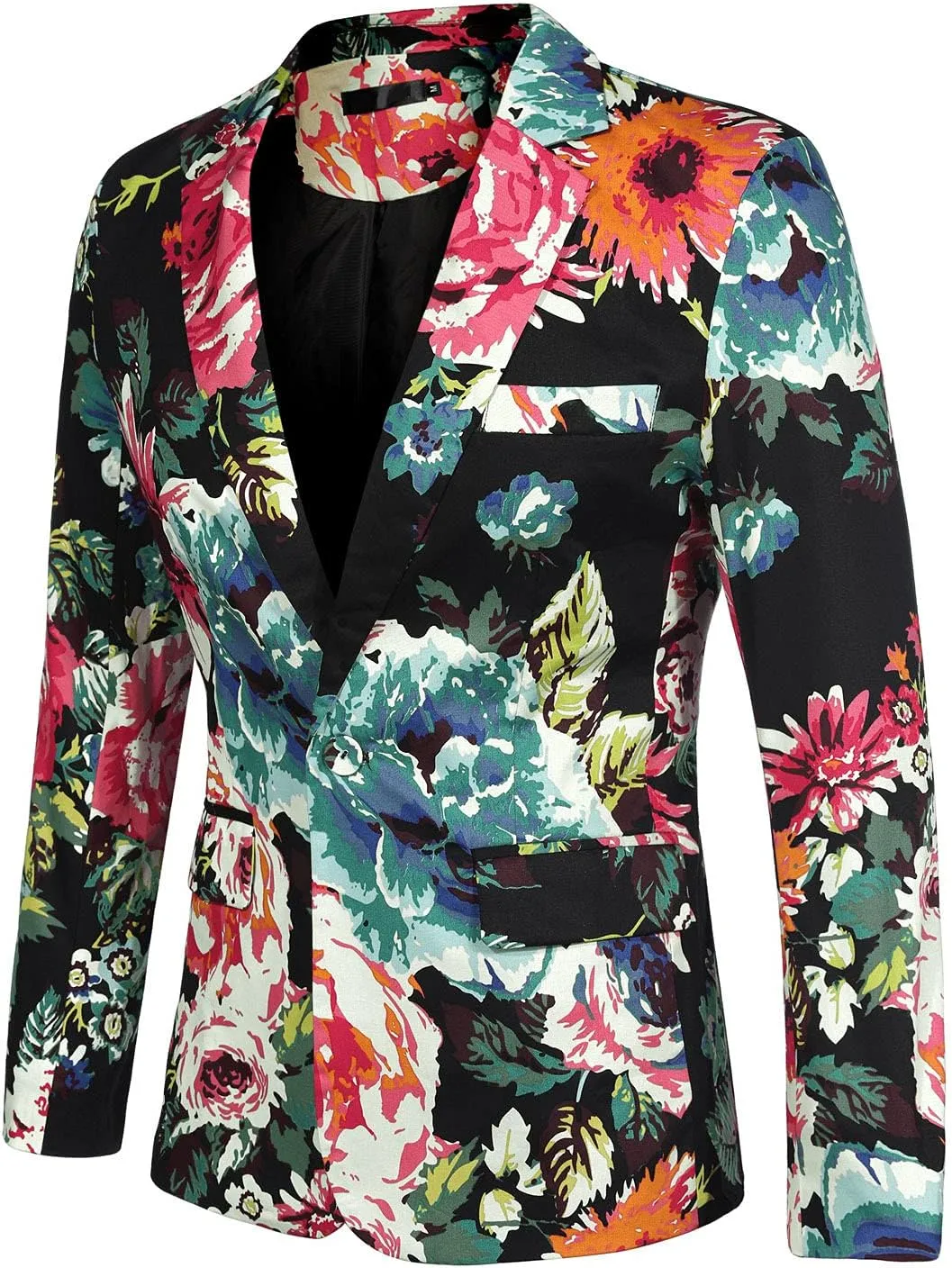 uxcell Men's Suit Blazer Slim Fit Floral Printed One Button Prom Jacket Sport Coat