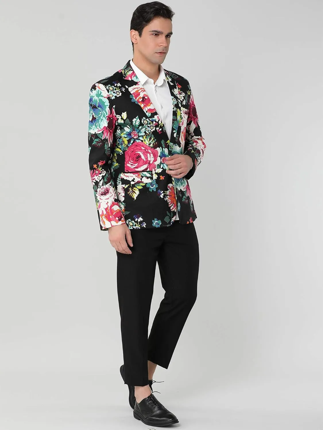 uxcell Men's Suit Blazer Slim Fit Floral Printed One Button Prom Jacket Sport Coat