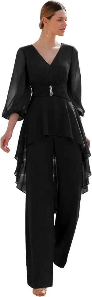 VK Selec Women's 3 Pieces Chiffon Mother of The Bride Dress with Jacket Chiffon Formal Evening Dresses MM1013
