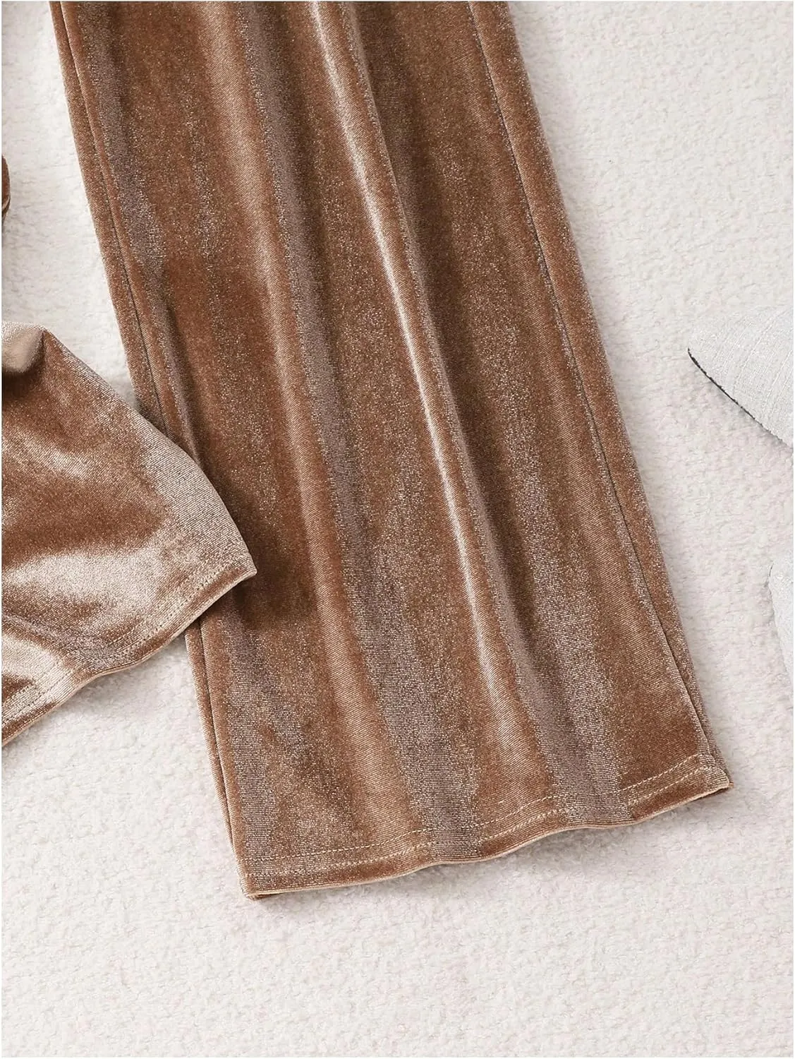 WDIRARA Girl's Elastic Waist Wide Leg Velvet Pants Bowknot Loose Trousers