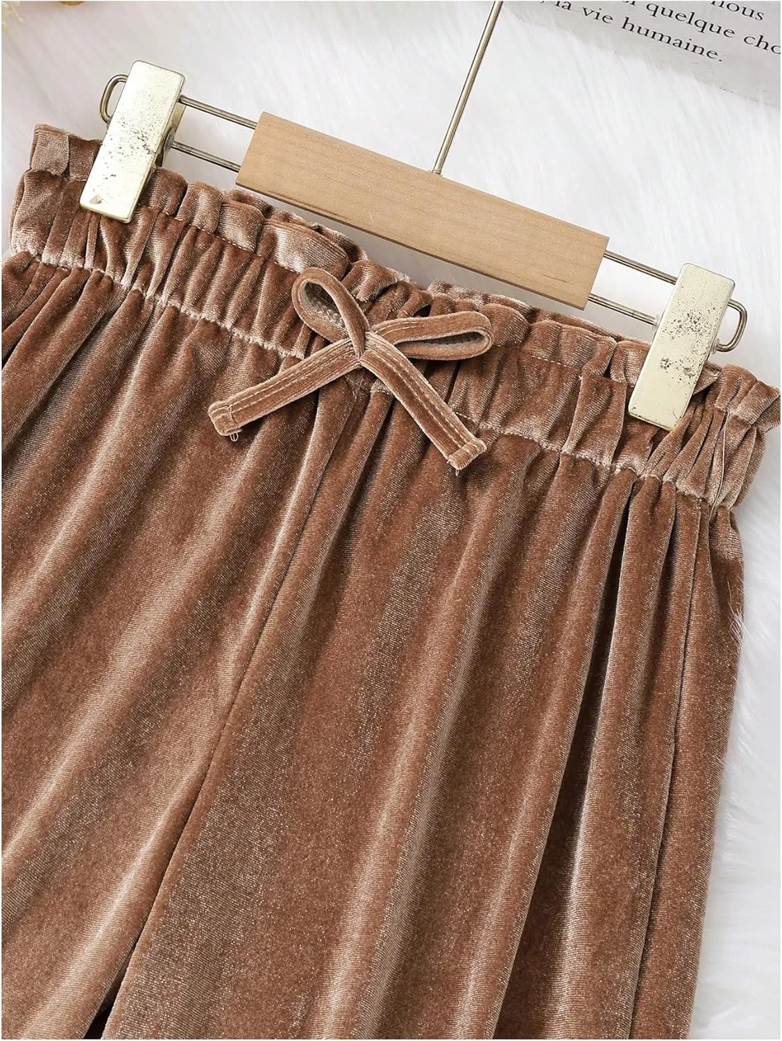 WDIRARA Girl's Elastic Waist Wide Leg Velvet Pants Bowknot Loose Trousers