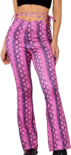 WDIRARA Women's Elastic High Waist Allover Print Floral Bell Bottom Flare Leg Long Pants
