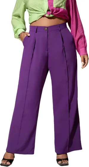 WDIRARA Women's Plus Size High Waisted Palazzo Pants Wide Leg Loose Trousers
