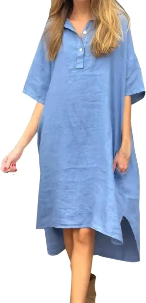 Women Plus Size Button Down Shirt Dresses with Pockets Summer Casual Loose 3/4 Sleeve Midi Dress Cover Up Sundress