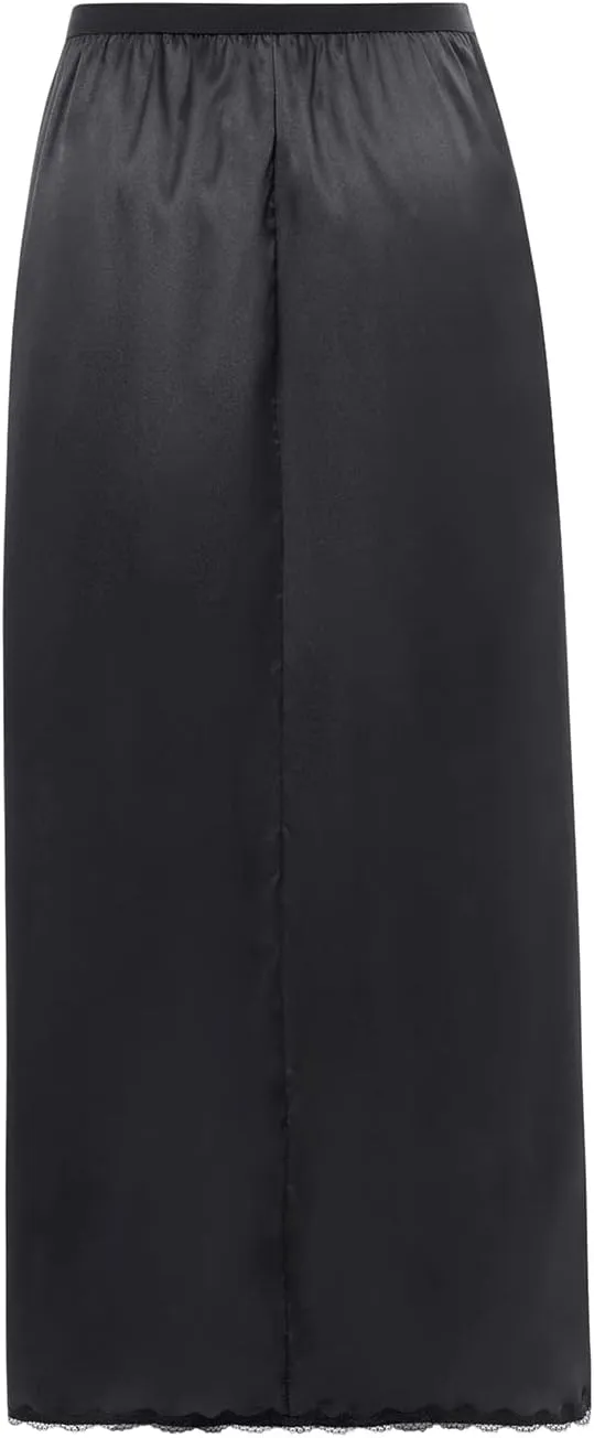 Women Retro Satin Long Solid Lace Hem Slip Half Slip Skirt Under Dress Underskirts Petticoat Extender Half Slips