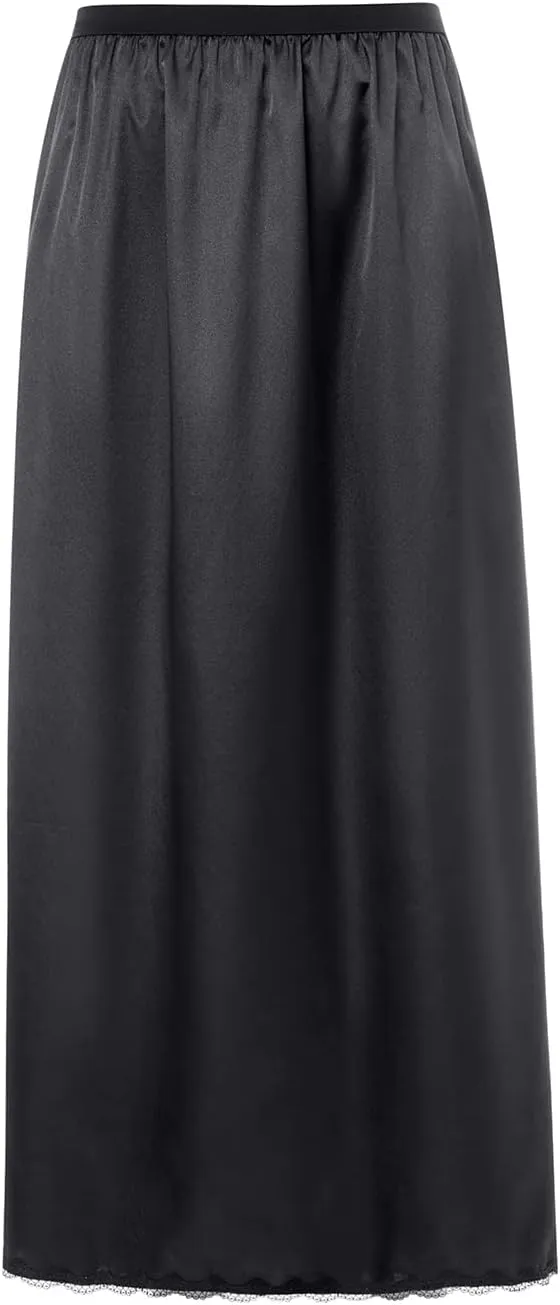 Women Retro Satin Long Solid Lace Hem Slip Half Slip Skirt Under Dress Underskirts Petticoat Extender Half Slips
