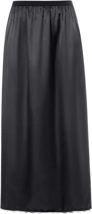 Women Retro Satin Long Solid Lace Hem Slip Half Slip Skirt Under Dress Underskirts Petticoat Extender Half Slips