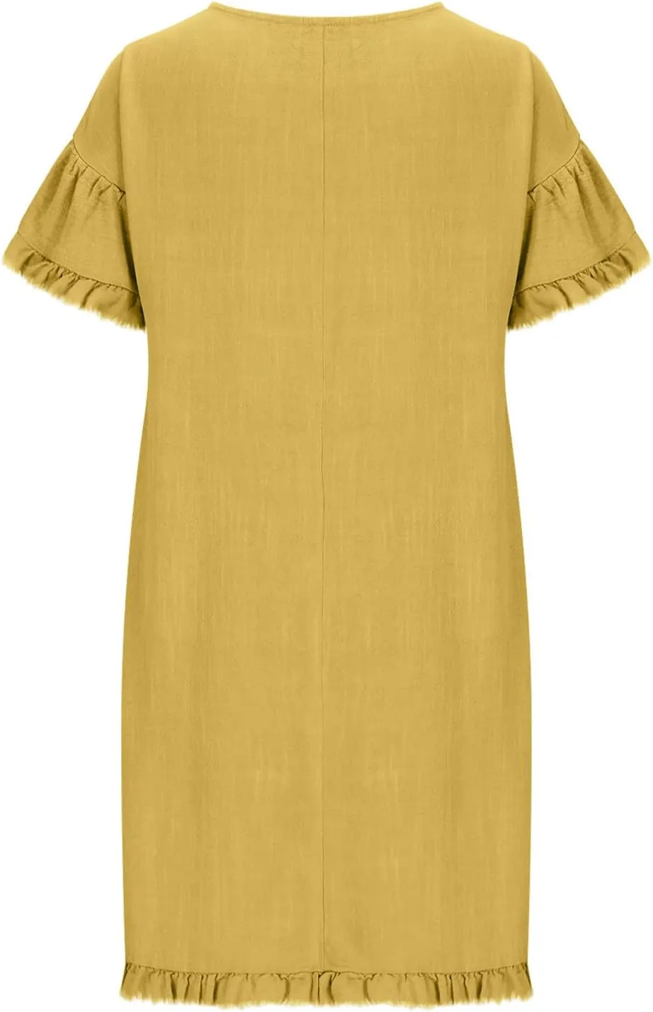 Women Summer Dress Plus Size Round Neck Ruffle Short Sleeve Modest Frayed Dresses Casual Fashion Loose Mini Dress