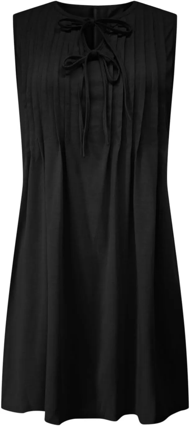 Womens Dresses Casual Summer Front Key Hole Sleeveless Tank Sundress Ruched Crewneck Beach Vacation Mini Dress