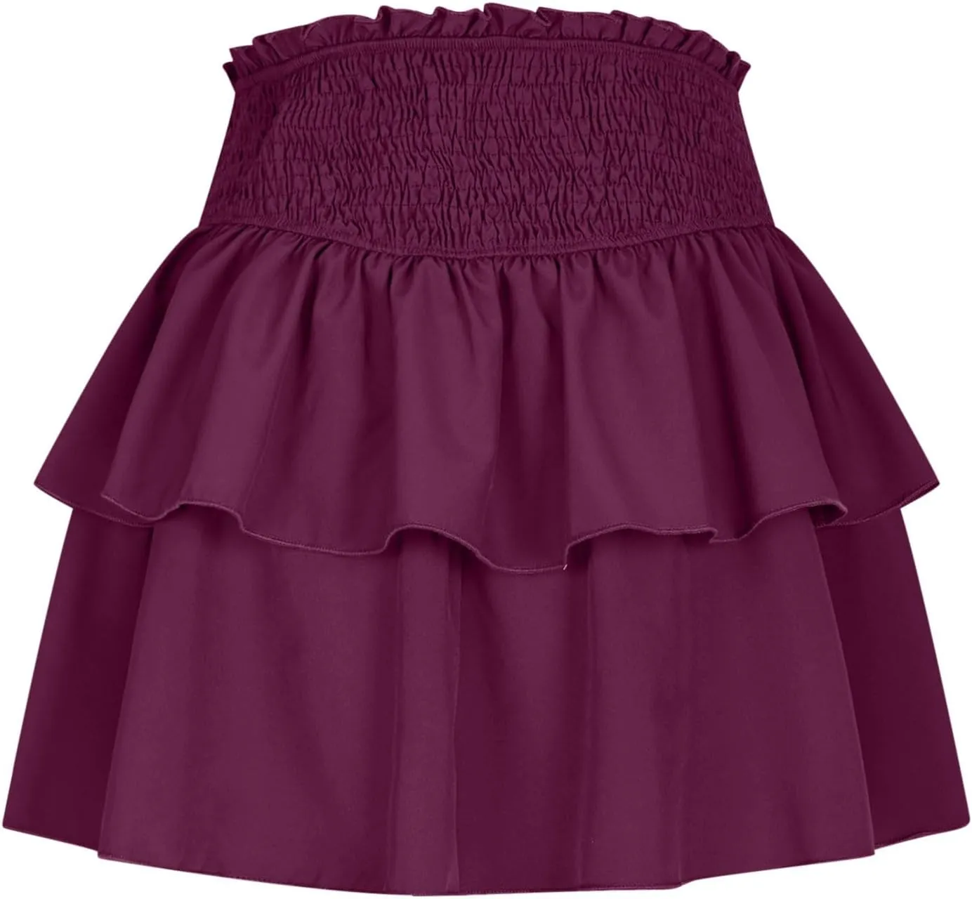 Women's High Waist Mini Skirt Layered Ruffle Hem Flared Flowy Casual Solid Color Tiered A Line Swing Short Skirts