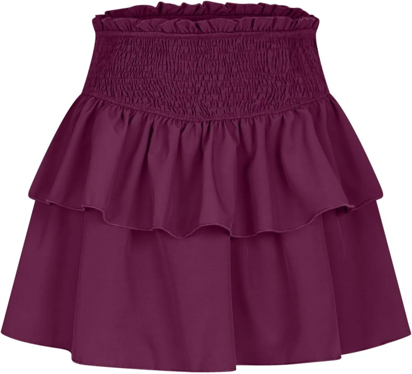 Women's High Waist Mini Skirt Layered Ruffle Hem Flared Flowy Casual Solid Color Tiered A Line Swing Short Skirts