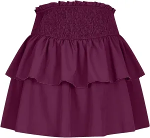 Women's High Waist Mini Skirt Layered Ruffle Hem Flared Flowy Casual Solid Color Tiered A Line Swing Short Skirts