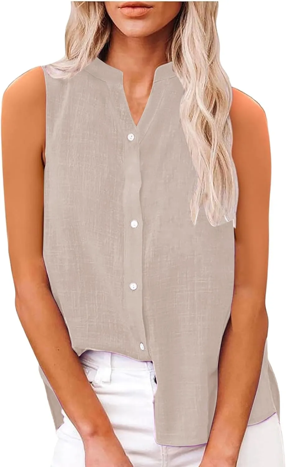 Womens Linen Tank Top 2025 Summer Casual Soft Loose V Neck Button Down Sleeveless Trendy Tee Shirts