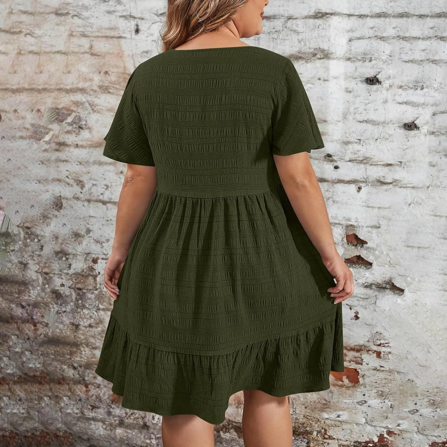 Womens Plus Size Mini Dress Pleated Patchwork Dresses Short Sleeve Crewneck Sundress Beach Wedding Guest Clothes 2025