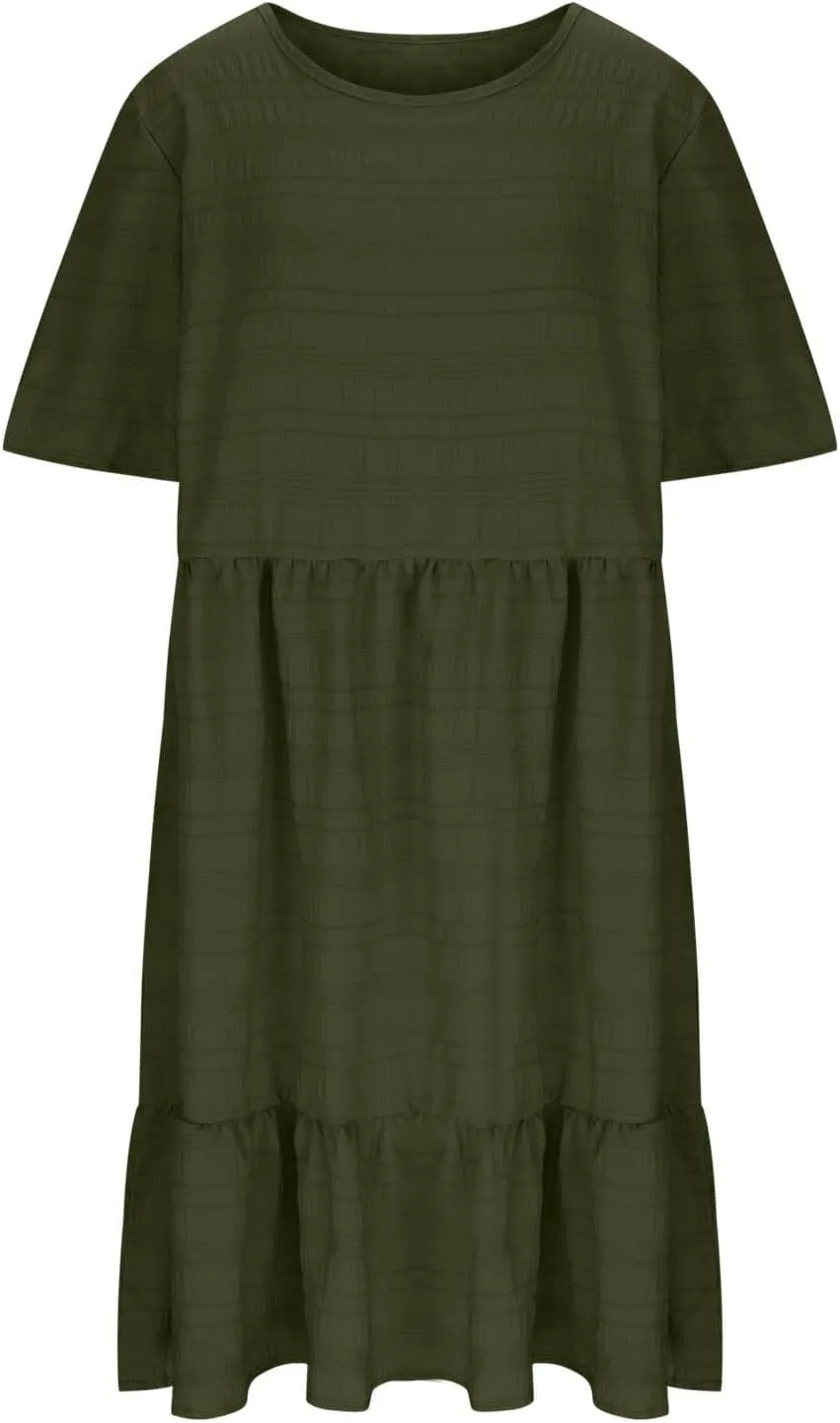 Womens Plus Size Mini Dress Pleated Patchwork Dresses Short Sleeve Crewneck Sundress Beach Wedding Guest Clothes 2025