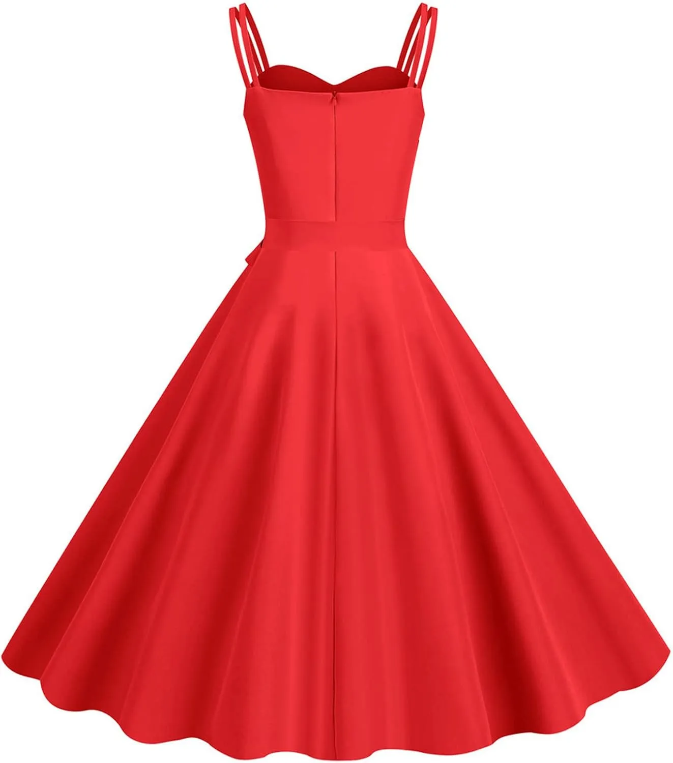 Women's Rockabilly Dresses 50's Vintage Spaghetti Strap Sleeveless Solid Prom Cocktail Swing Midi Dress