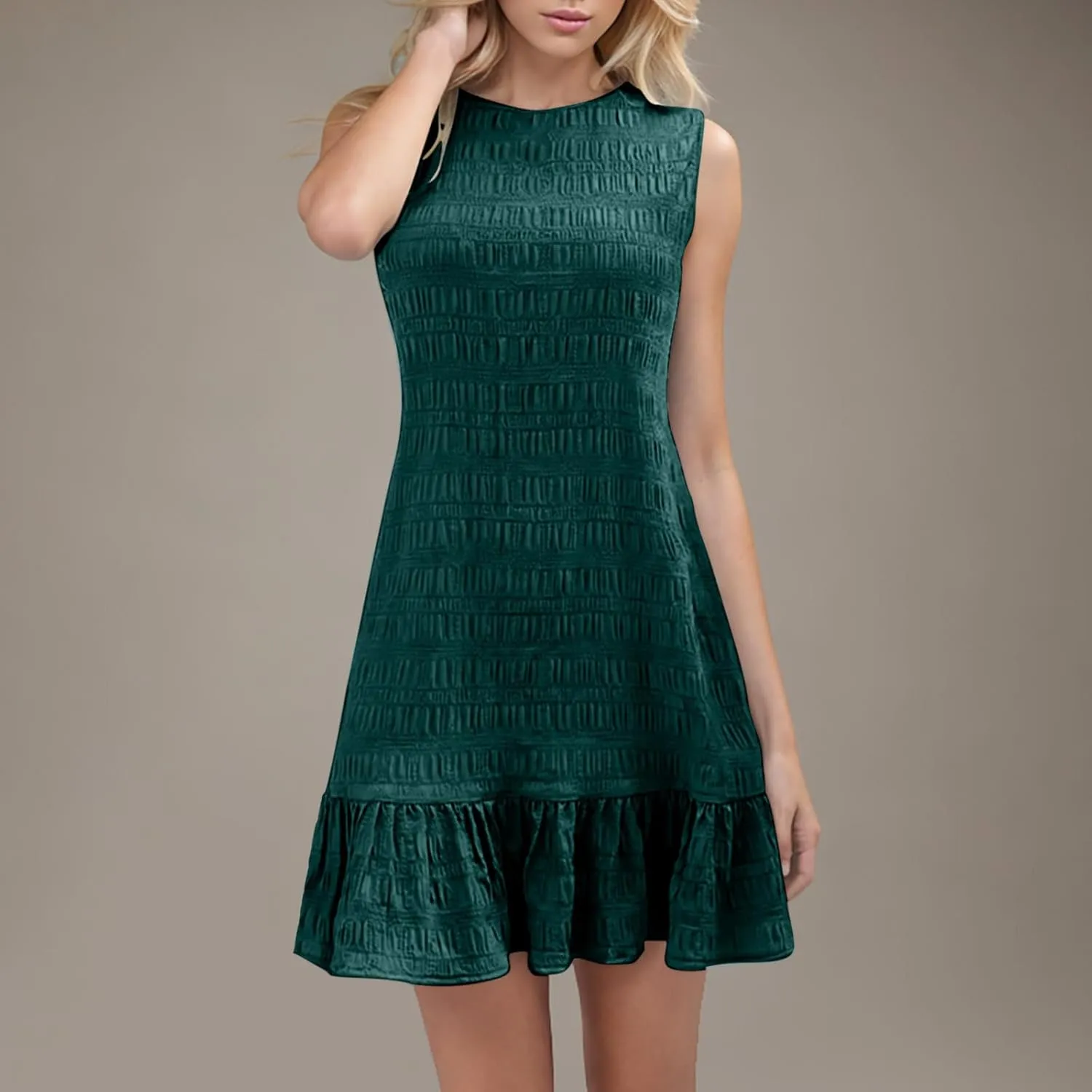 Women's Ruffle Hem Tank Dress Round Neck Sleeveless Casual Smocked Sundress 2025 Summer Trendy Mini Dresses
