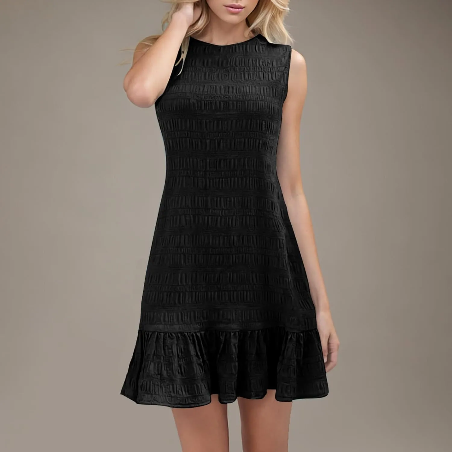 Women's Ruffle Hem Tank Dress Round Neck Sleeveless Casual Smocked Sundress 2025 Summer Trendy Mini Dresses