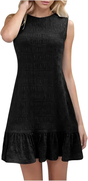 Women's Ruffle Hem Tank Dress Round Neck Sleeveless Casual Smocked Sundress 2025 Summer Trendy Mini Dresses