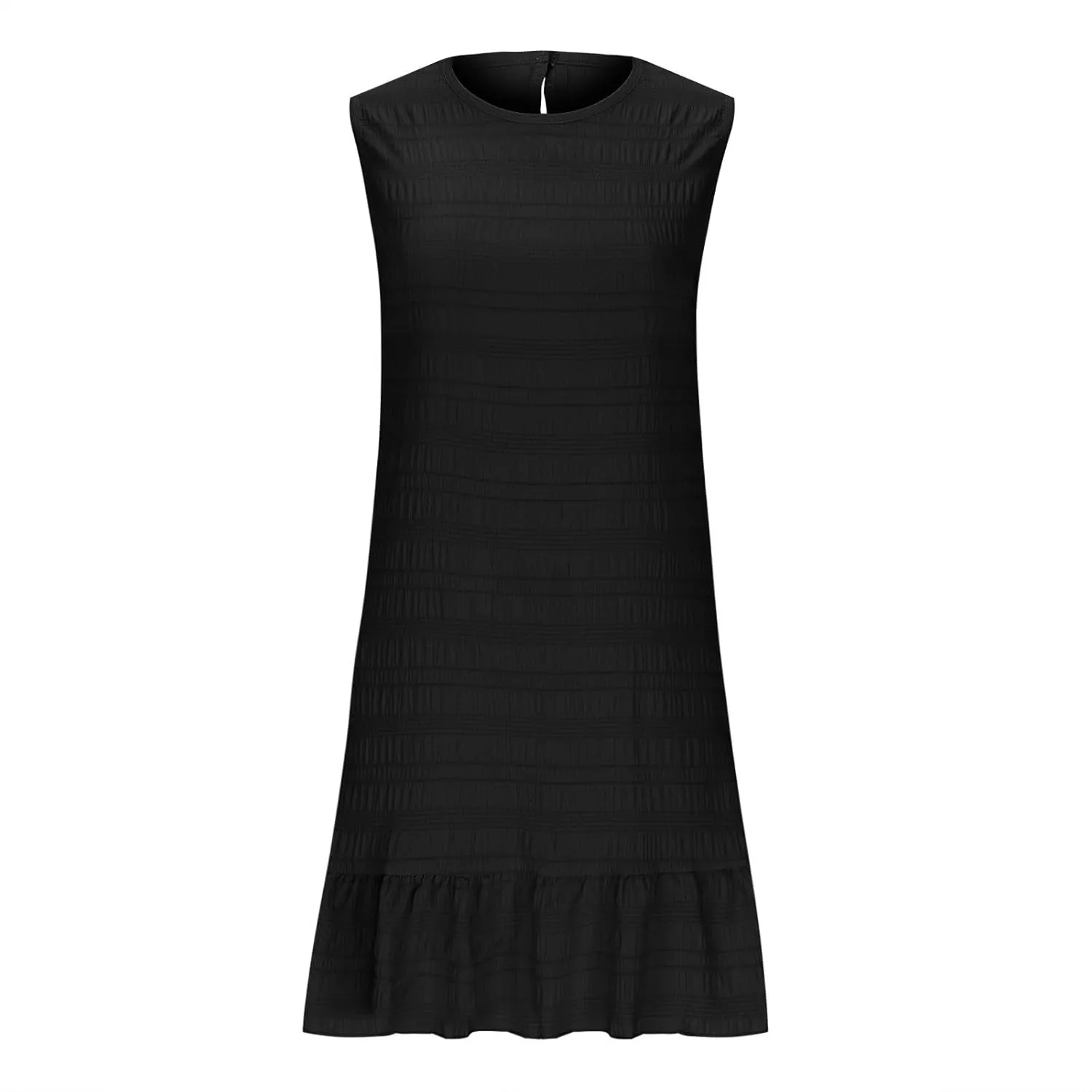 Women's Ruffle Hem Tank Dress Round Neck Sleeveless Casual Smocked Sundress 2025 Summer Trendy Mini Dresses
