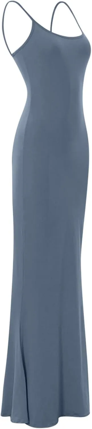 Womens Spaghetti Strap Bodycon Maxi Dress Summer Casual Sleeveless Long Beach Dresses Ruched Elegant Evening Dress