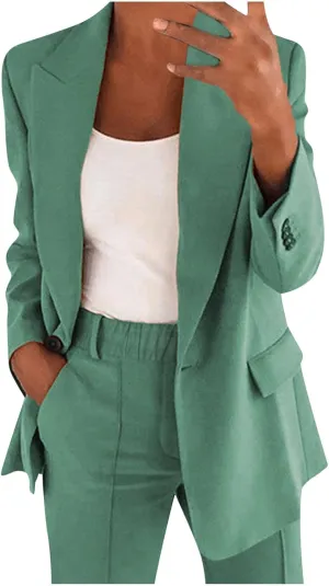 womens suits 2 piece set business open front plus size blazer and long pants lounge wear sets Casual Matching Sets