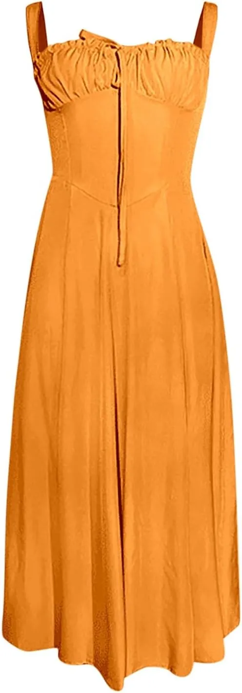 Women's Summer Corset Midi Dress 2025 Summer Spaghetti Strap Low Cut Bust Dress Beach Party Maxi Dresses