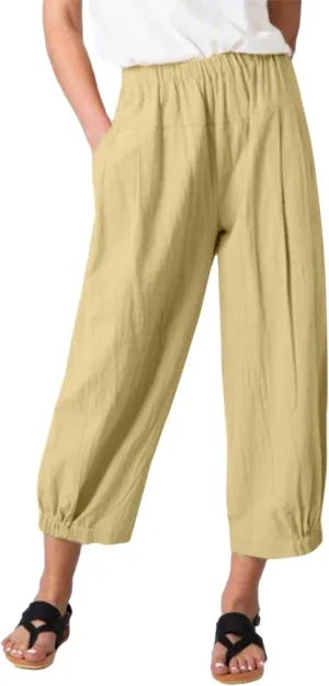 Women's Summer Linen Pants High Waisted Drawstring Printed Bohemian Capris Trousers