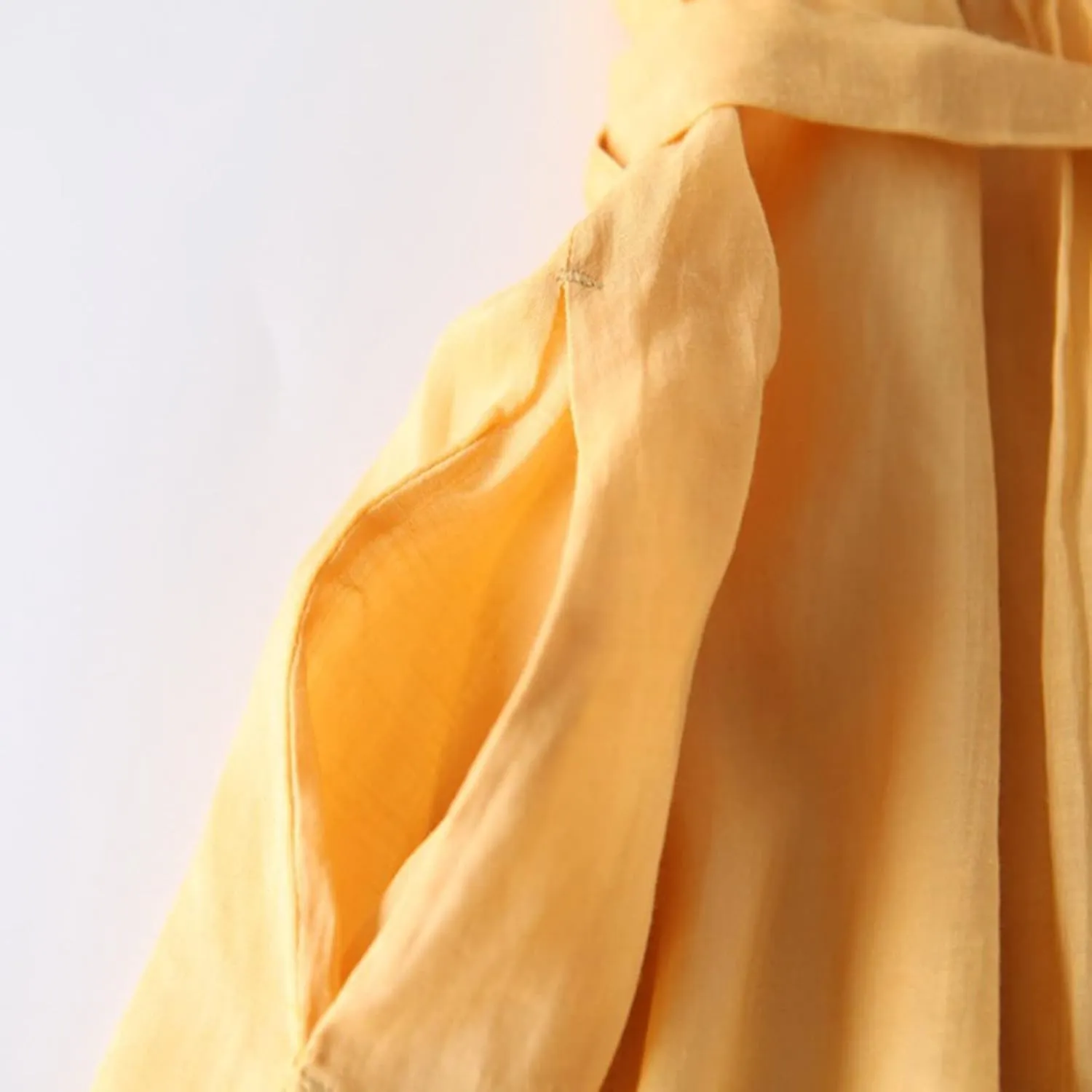 Women's Summer Long Dress Frill Front Cotton Linen Gauze Dresses 3/4 Sleeve Round Neck Flowy Midi Dress with Belt