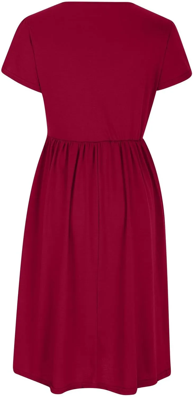 Women's Summer Short Sleeve A-Line Midi Dresses Casual Plain T-Shirt Dress Trendy Flowy Beach Sundress with Pockets