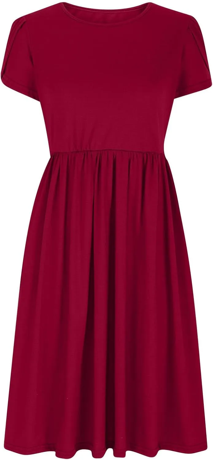 Women's Summer Short Sleeve A-Line Midi Dresses Casual Plain T-Shirt Dress Trendy Flowy Beach Sundress with Pockets