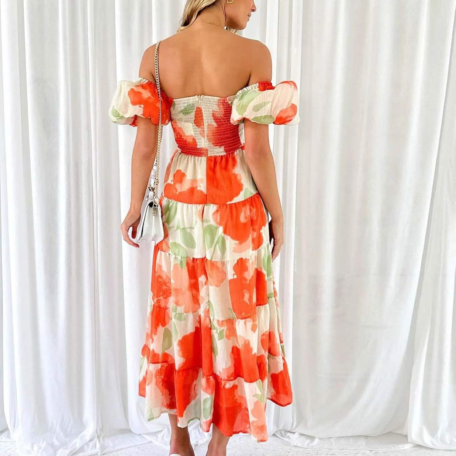 Womens Summer Vacation Dresses 2024 Trendy Bohemian Dresses Casual Long Maxi Dress Sexy Strapless Dresses