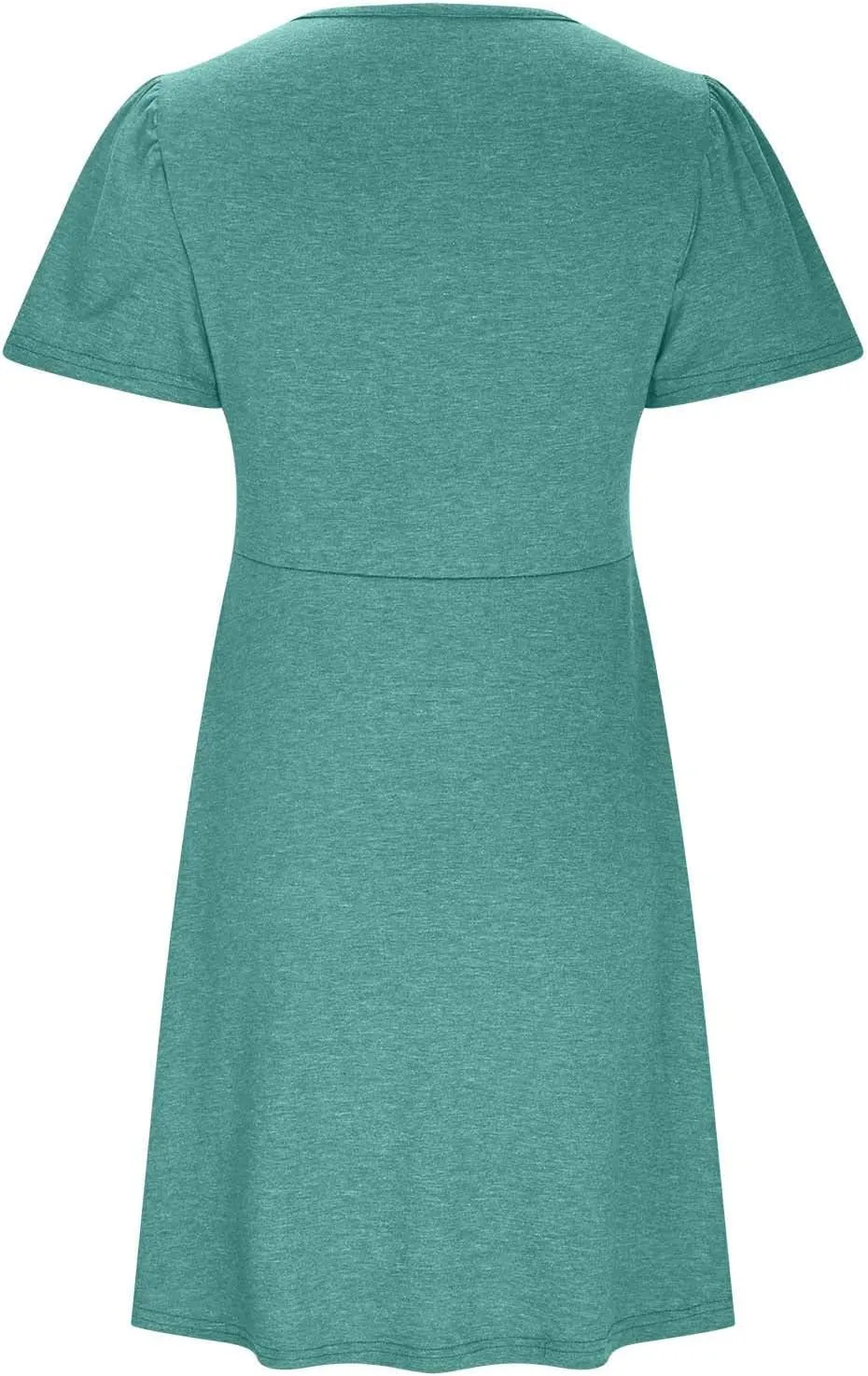 Womens Twist Front V Neck Summer Dress Sexy Elegant Puff Sleeve Casual Pleated Mini Dresses Swing A Line Sundresses