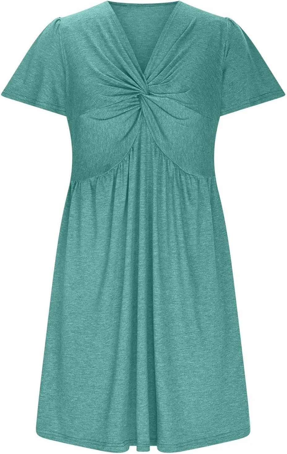Womens Twist Front V Neck Summer Dress Sexy Elegant Puff Sleeve Casual Pleated Mini Dresses Swing A Line Sundresses