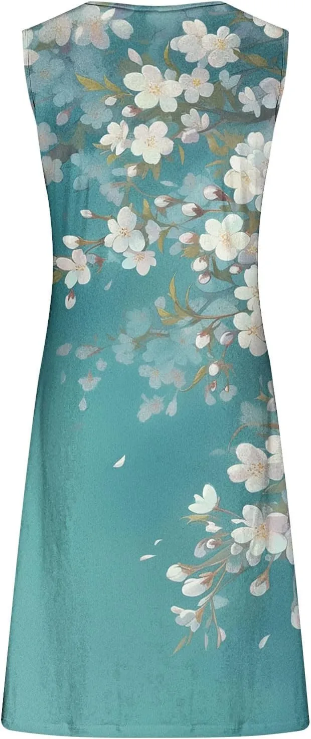 ZDRZK Casual Dresses for Women Boho Floral Print Mini Dress 2024 Vacation Trendy Summer A-Line Sleeveless Sundresses
