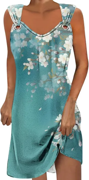 ZDRZK Casual Dresses for Women Boho Floral Print Mini Dress 2024 Vacation Trendy Summer A-Line Sleeveless Sundresses